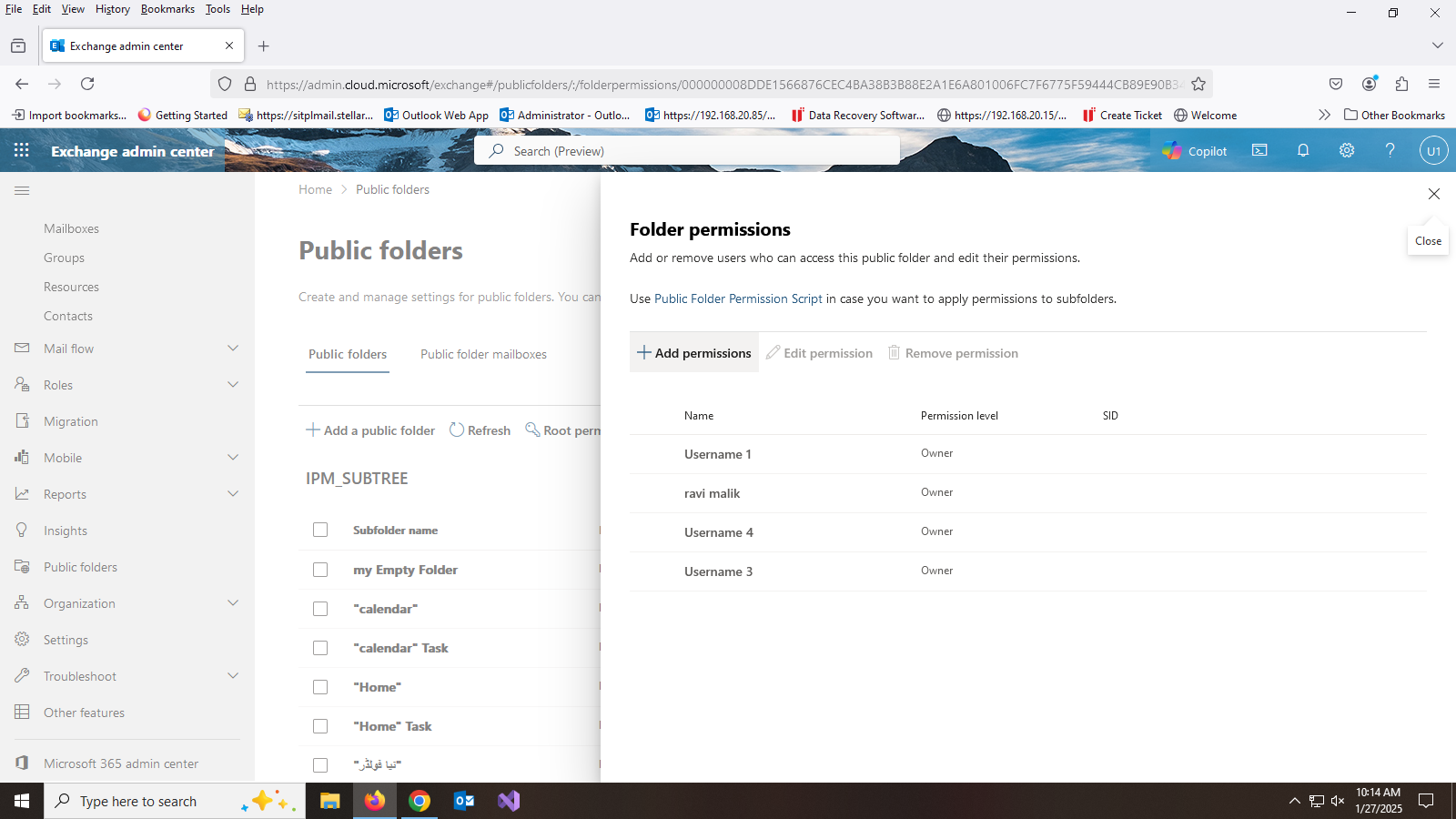  Select Add permissions from the Folder permissions window.